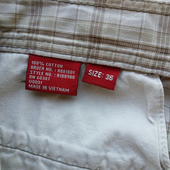 Reunion Herb Tan Plaid Cotton Shorts Men's 36 chino bermuda EUC casual pockets - Picture 6 of 12